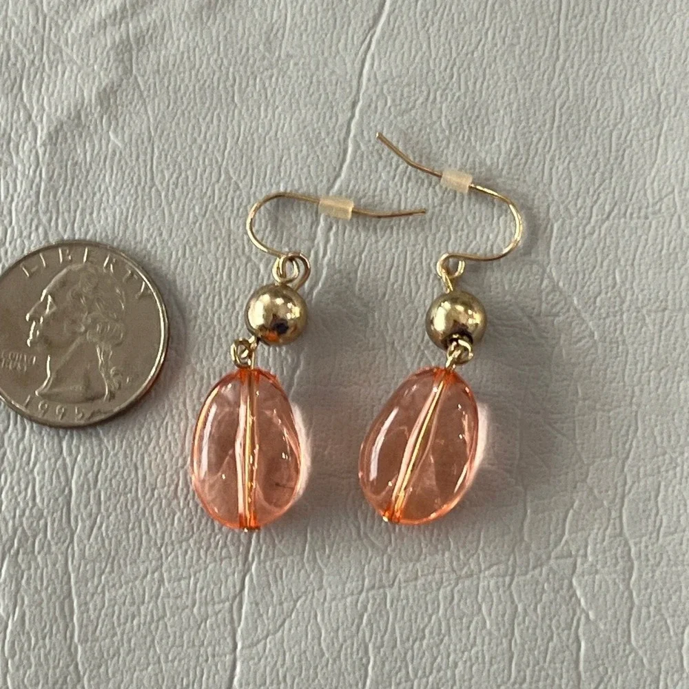 Pink Acrylic Stone Dangle Earrings Hook Wire‎ Drop